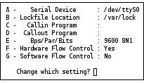 minicom configuration change which setting