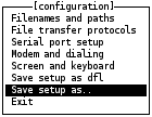 minicom configuration save setup as