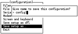minicom configuration save setup as