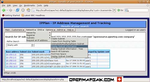 ipplan Subnets list