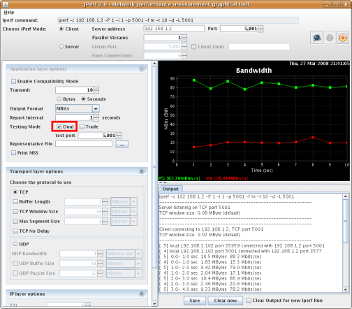 jperf bidirectionnal bandwidth measurement