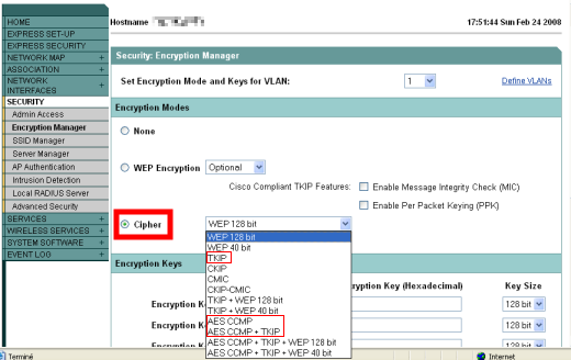 cisco mode de sécurité SSID
