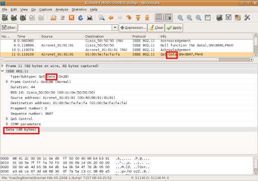 wireshark trames de données wireless