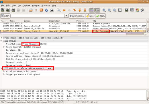 wireshark wireless trame de management probe  response