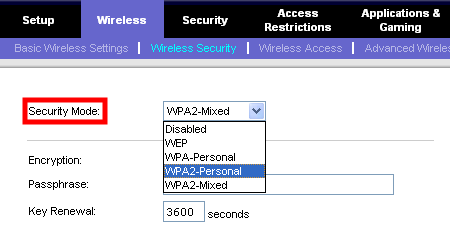 linksys wireless security mode