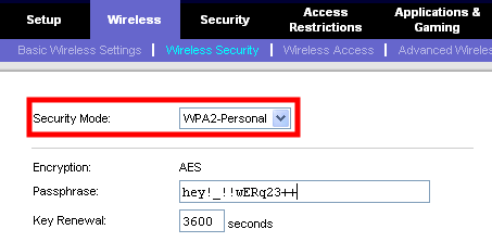 linksys wireless mode de sécurité wpa2
