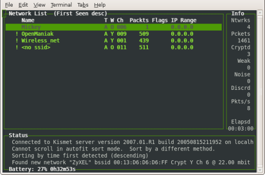 kismet interface principale liste des access points
