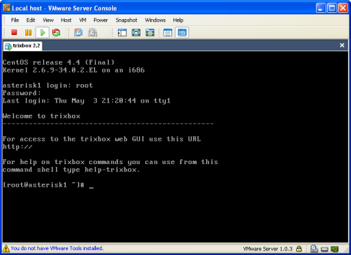 trixbox Vmware root login