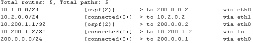 vyatta output show route