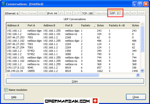 wireshark statistics conversations udp